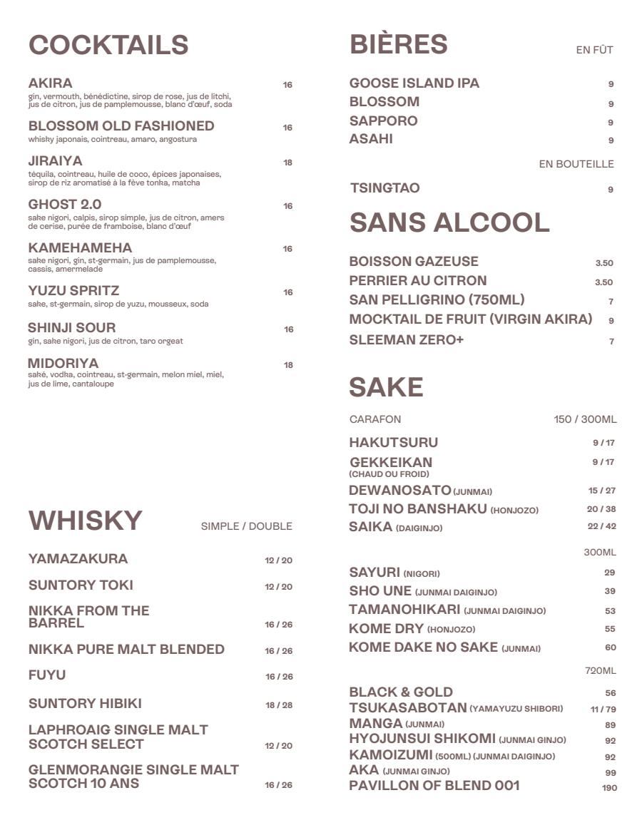 Menu Le Blossom - Village