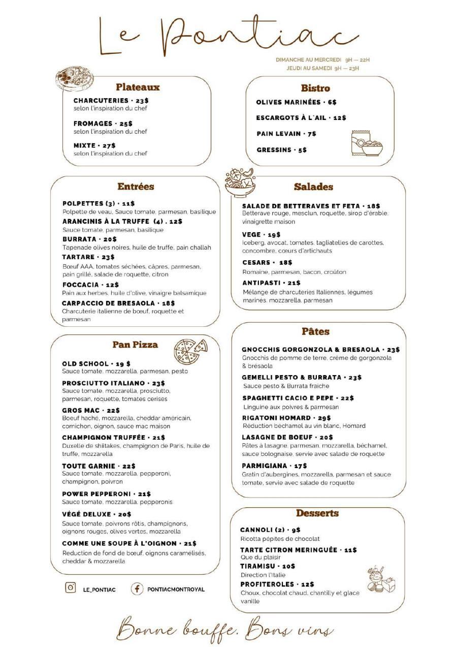 Menu Le Pontiac