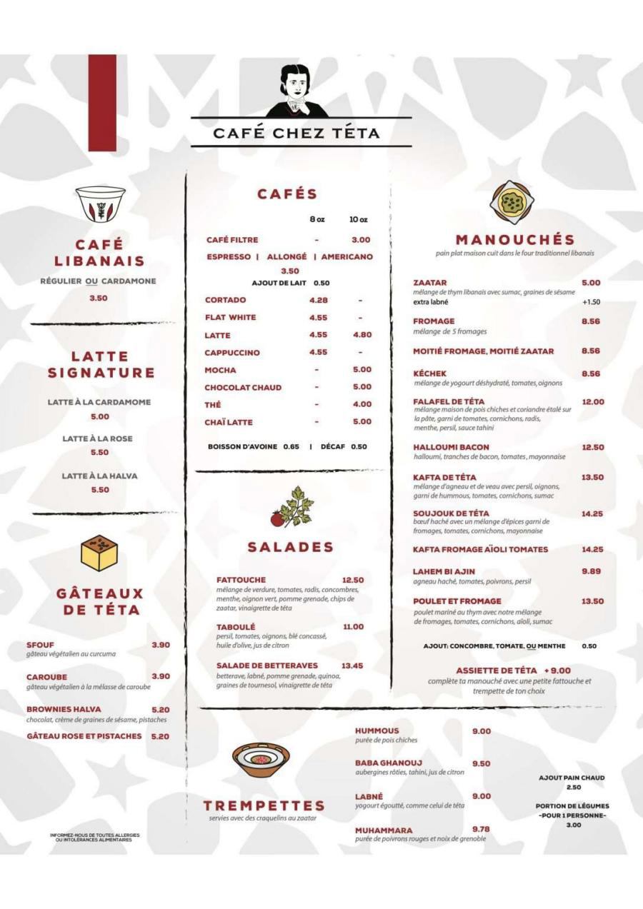 Menu Café chez Téta