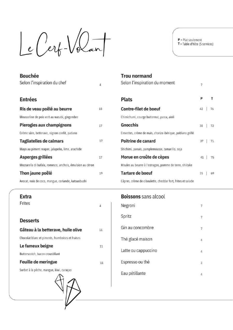 Menu Bistro Le Cerf-Volant