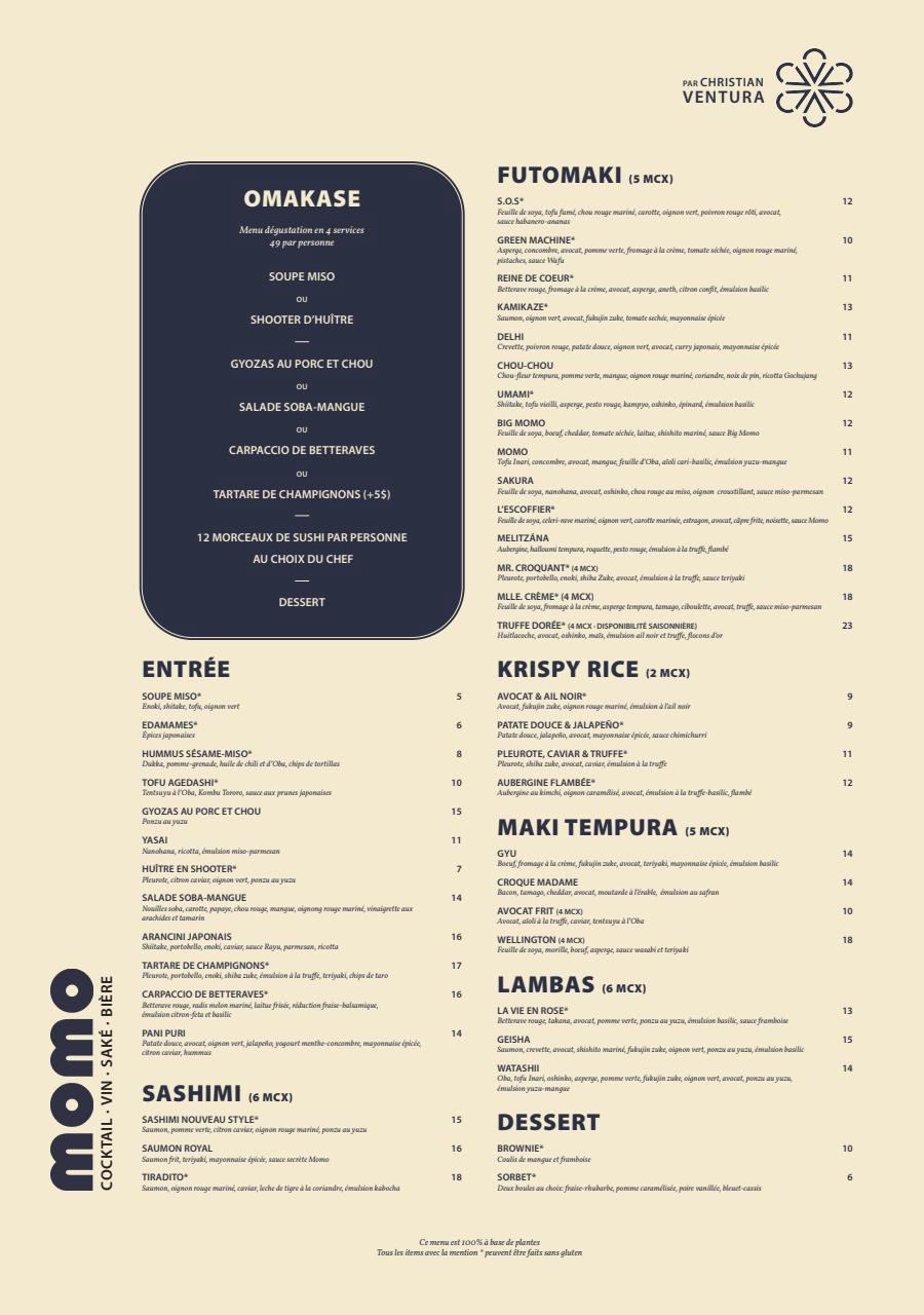 Menu Momo par Christian Ventura