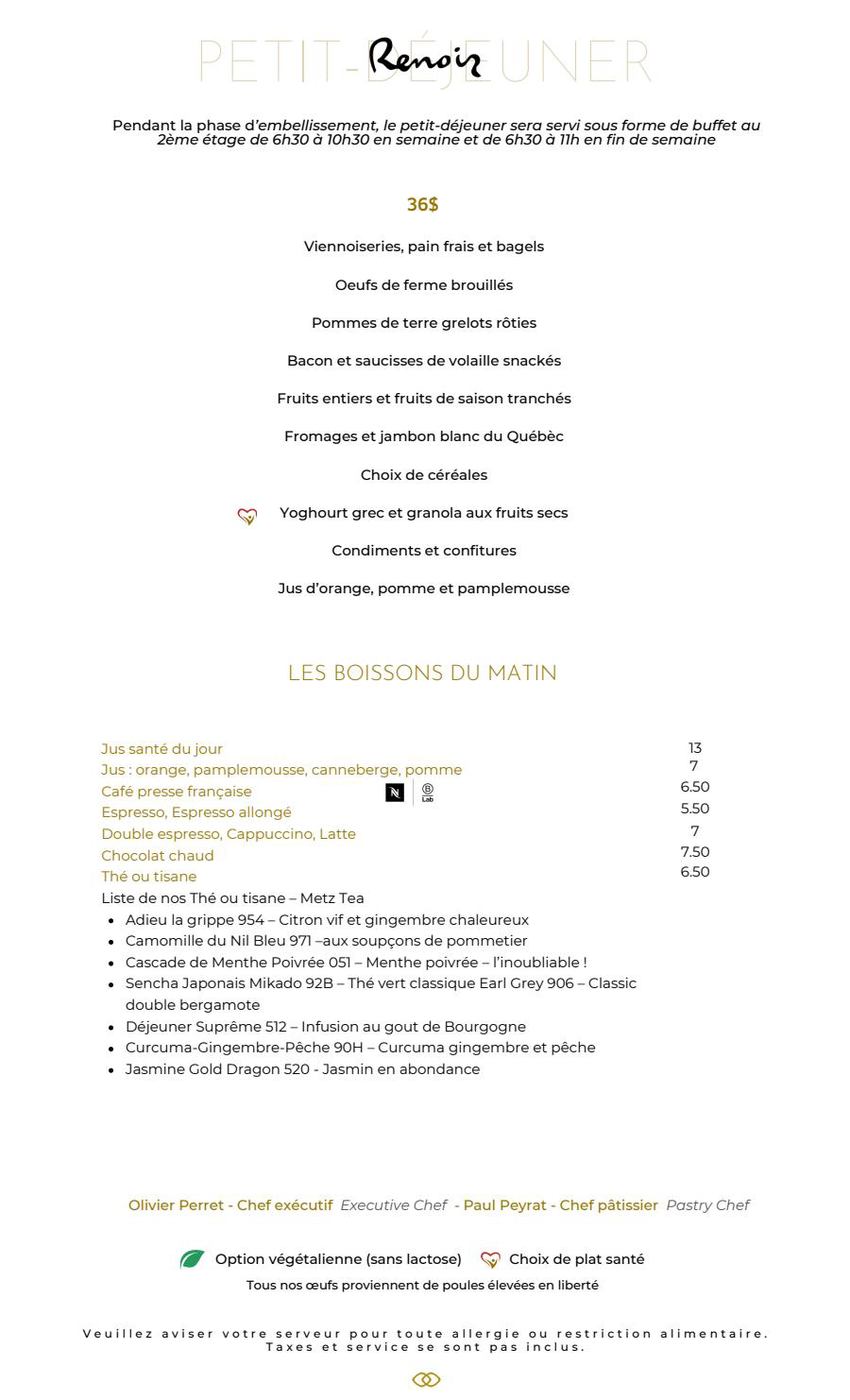 Menu déjeuner LE RENOIR