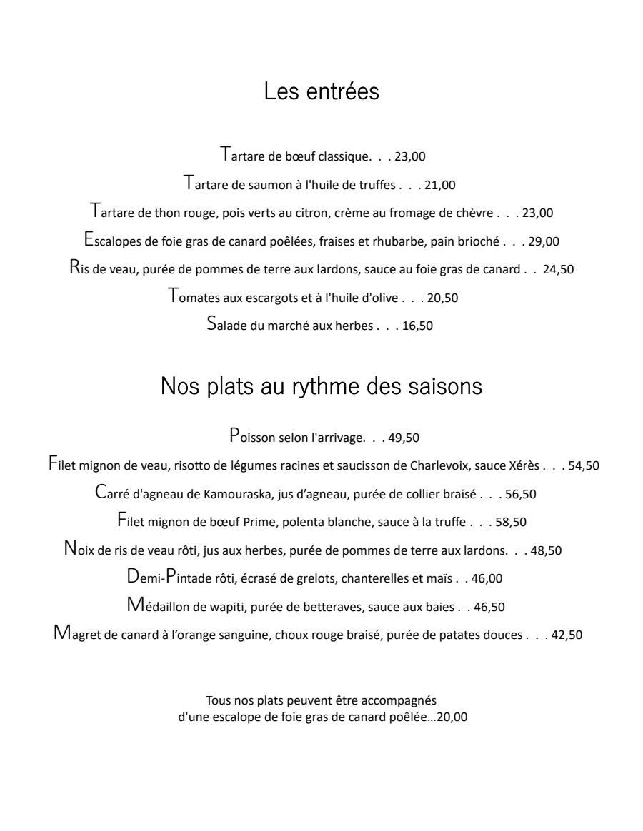 Menu Restaurant Le Mitoyen