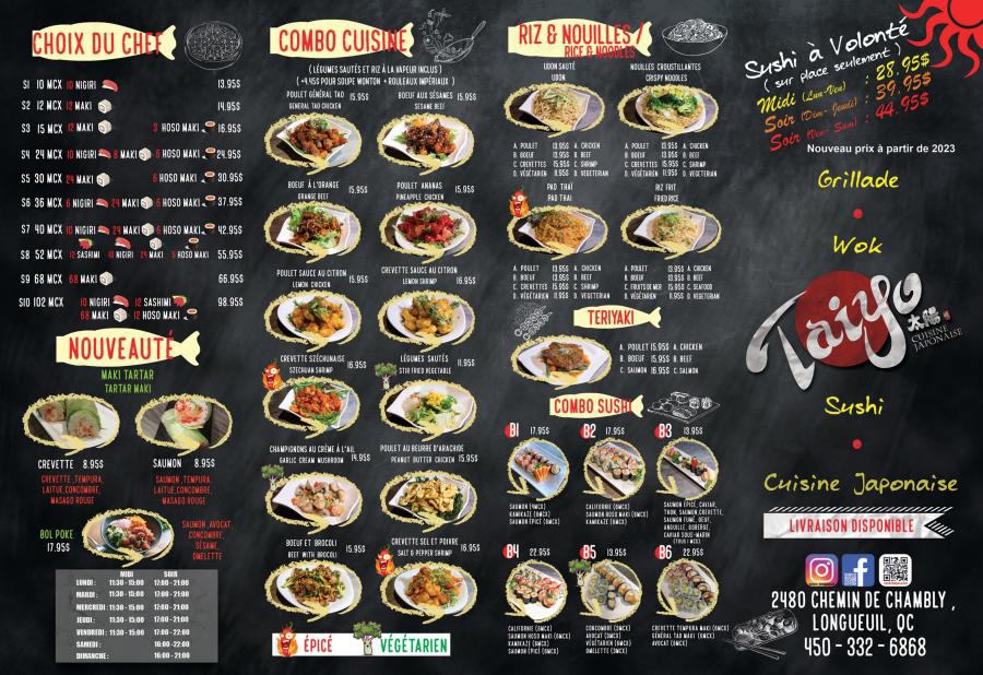 Menu Taiyo Longueuil