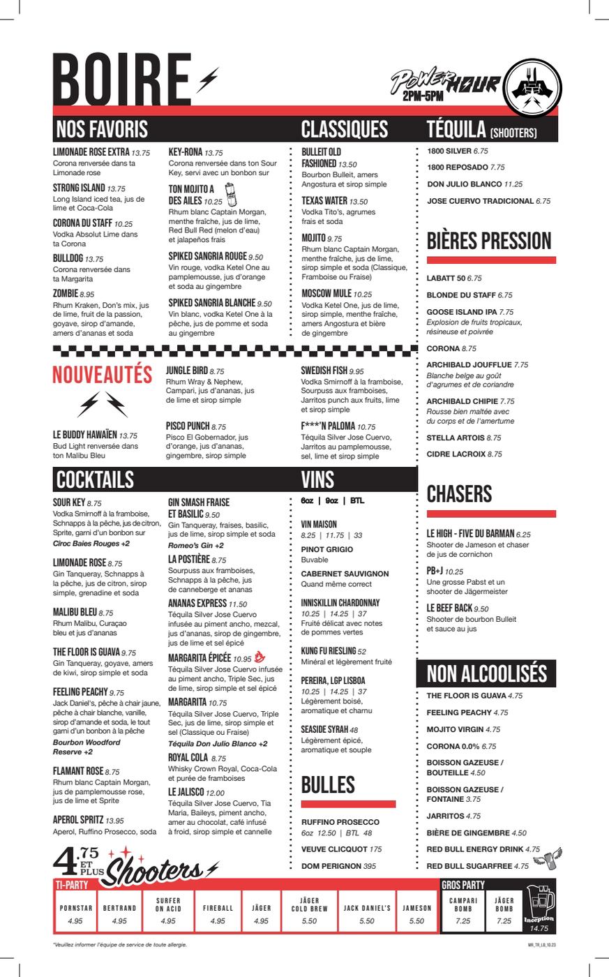 Menu Le Bureau de Poste Trois-Rivières