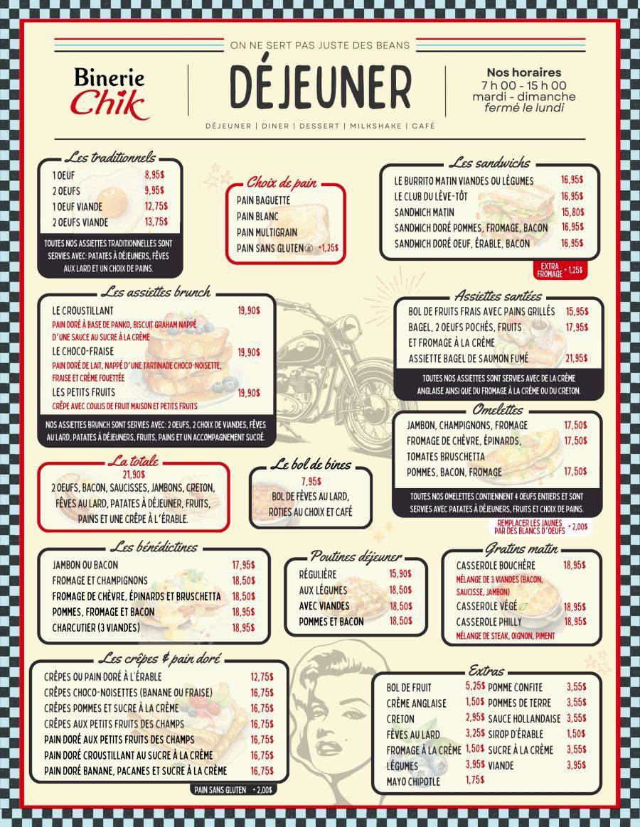 Menu Binerie chik