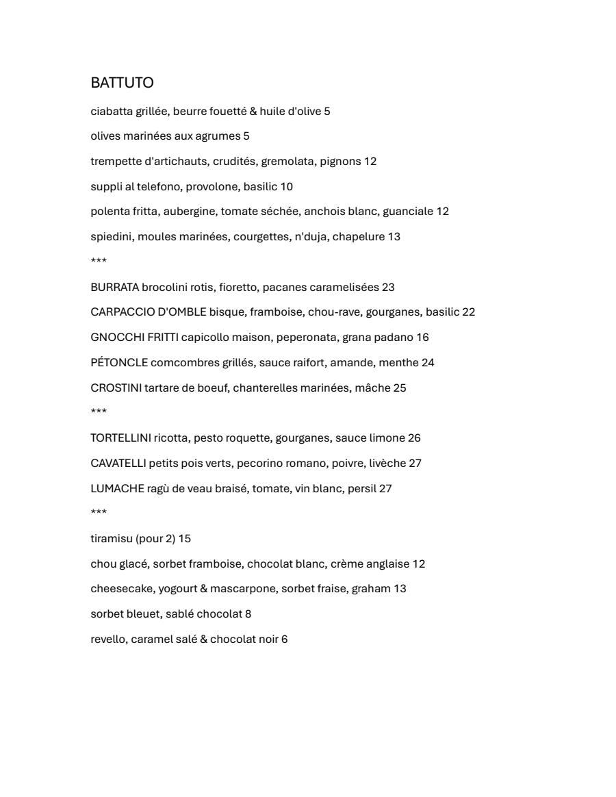 Menu Restaurant Battuto