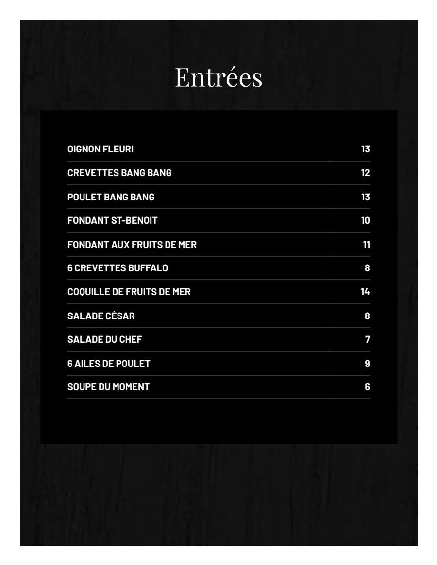 Menu Comptoir Brasserie Fleurimont