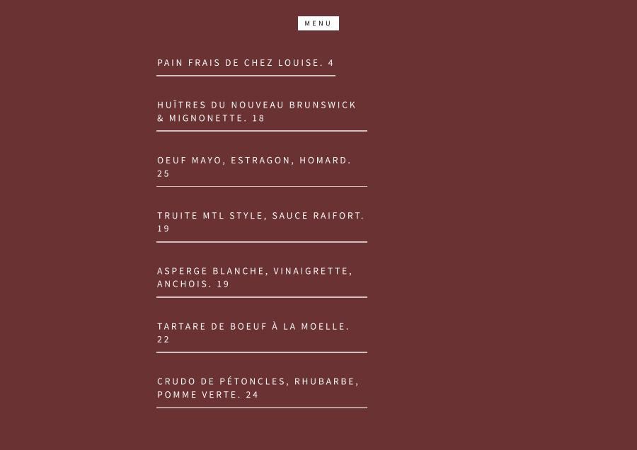 Menu Restaurant Parapluie