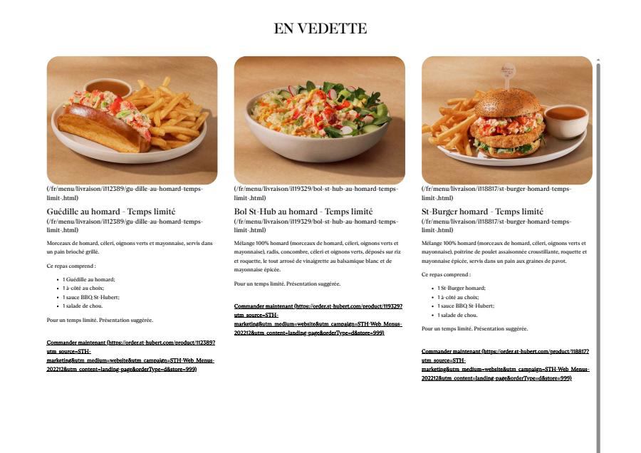 Menu Livraison St-Hubert