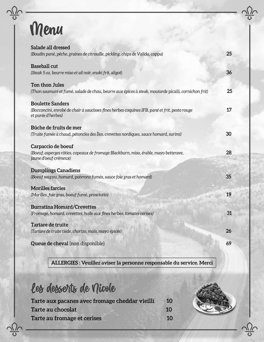 Menu Buvette Chez Arthur