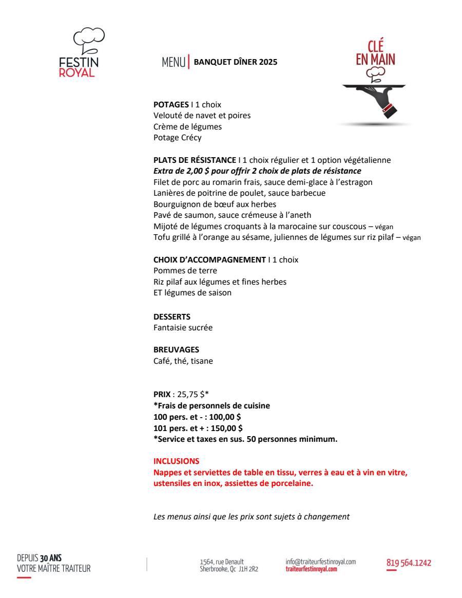 Menu Banquet Diner