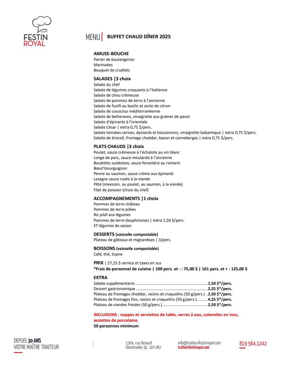 Menu Buffet Chaud Diner