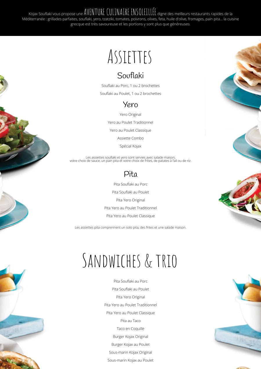 Menu Kojax Souflaki
