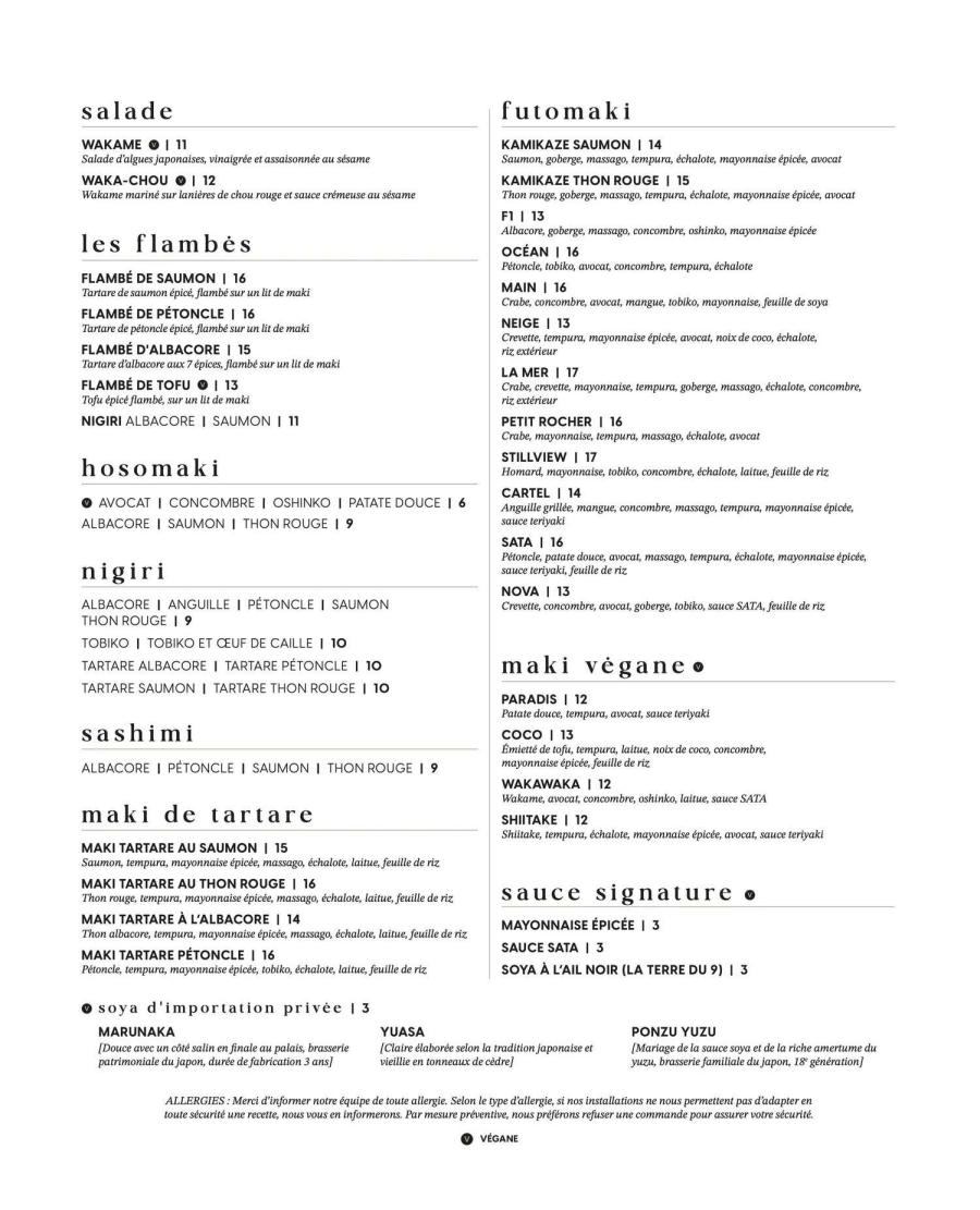 Menu Tamise Sushi
