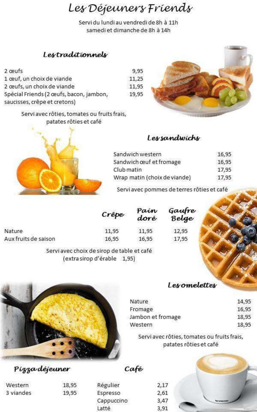 Menu Déjeuner Resto Bar Et Grill Friends