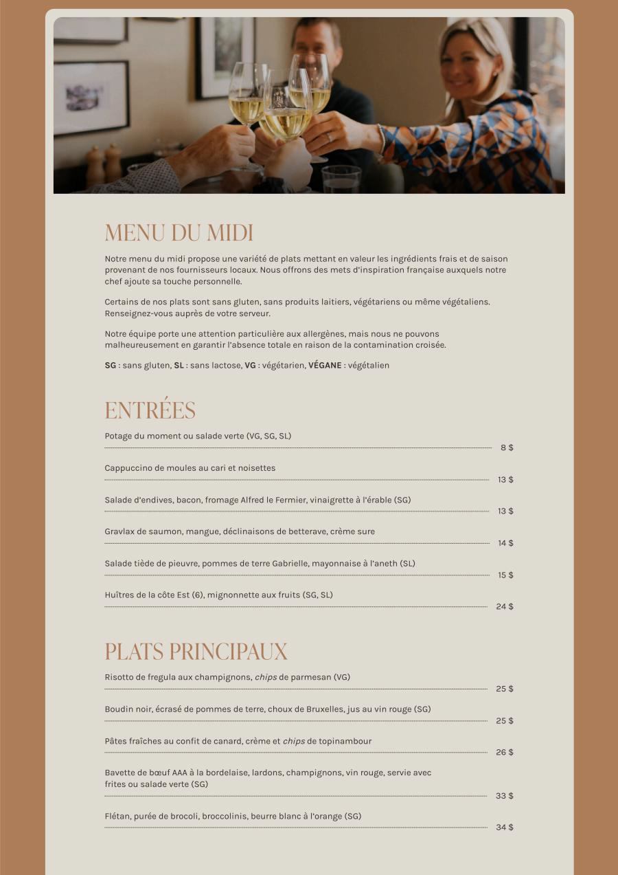 Menu midi Bistro 4 Saisons
