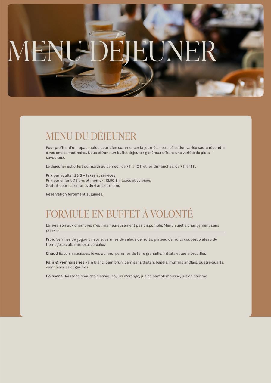 Menu déjeuner Bistro 4 Saisons