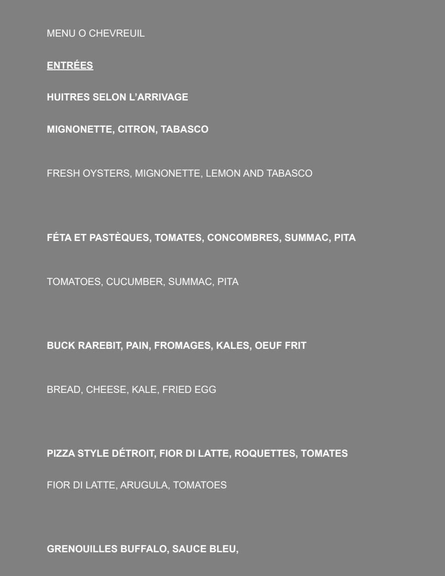 Menu O'Chevreuil