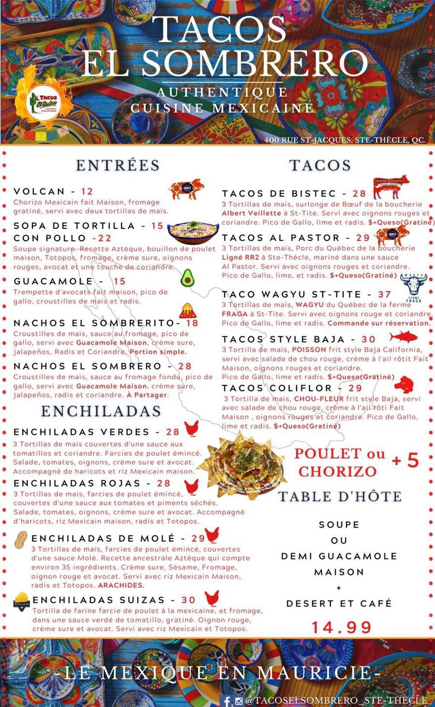 Menu Tacos El Sombrero