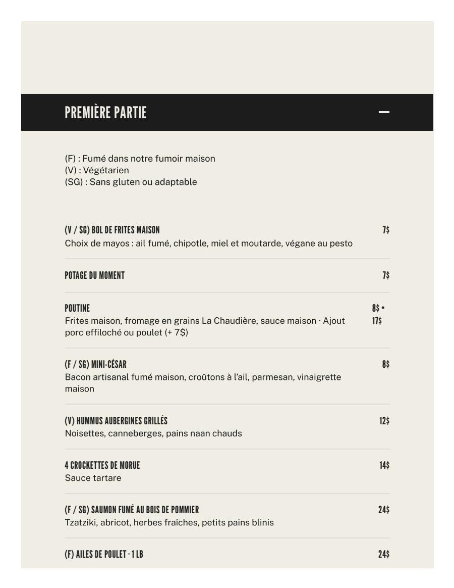 Menu de Octave - Microbrasserie & Restaurant