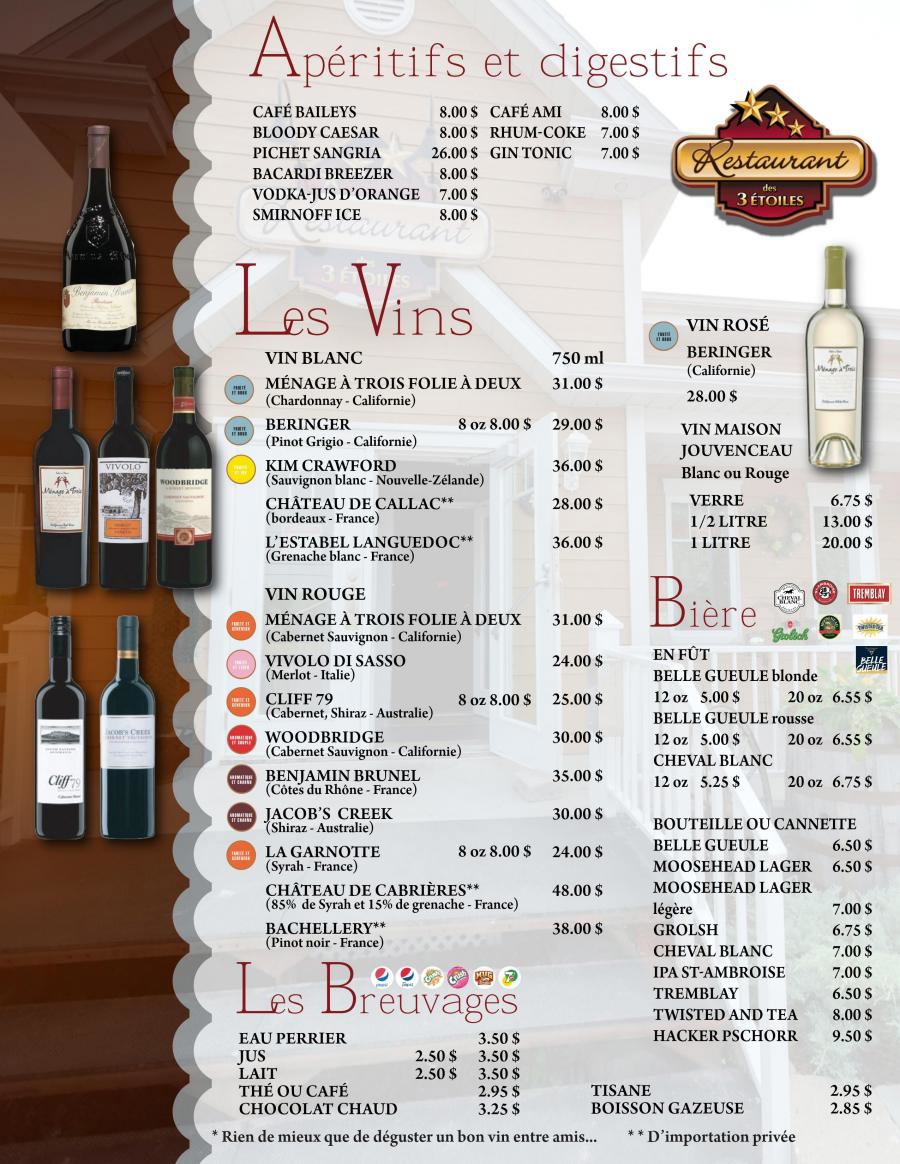 Menu de Restaurant Des 3 Etoiles