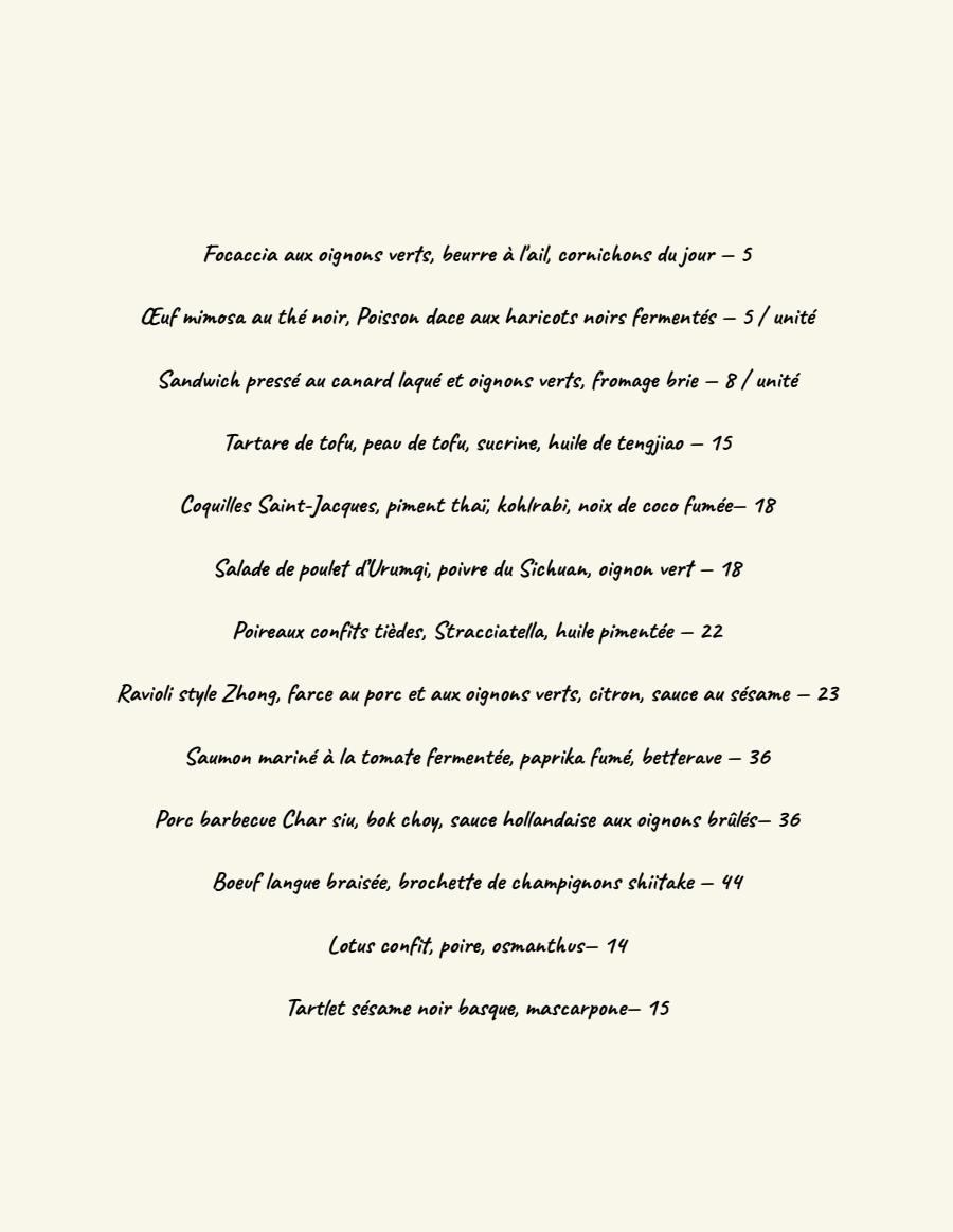 Menu Restaurant Chouchou