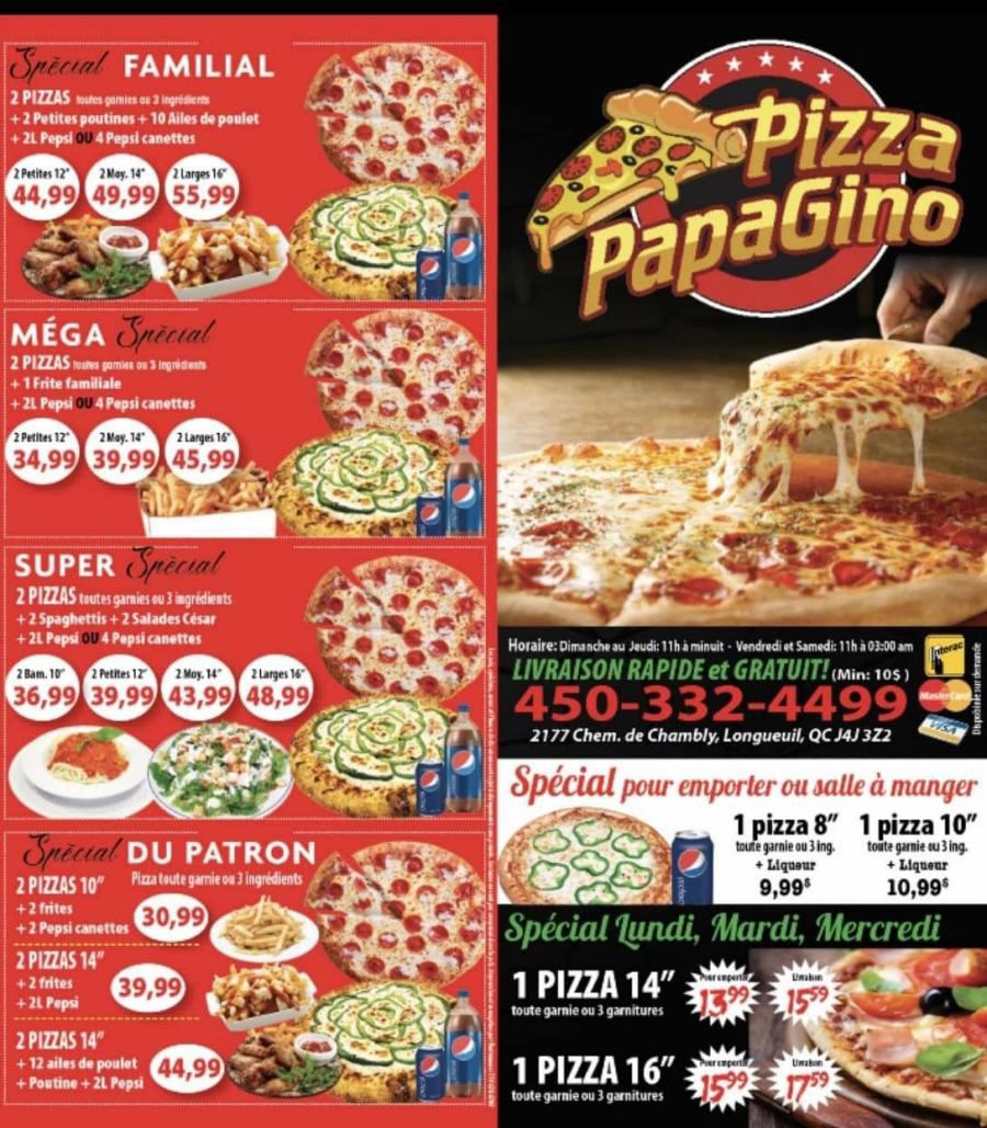 Menu Pizza Papa Gino
