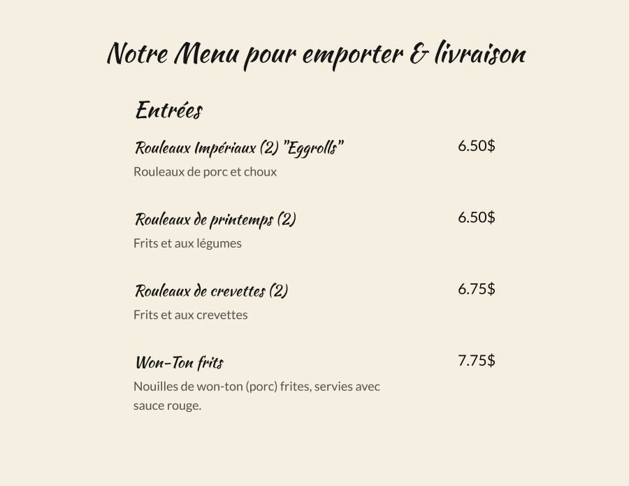 Menu de Restaurant Luau