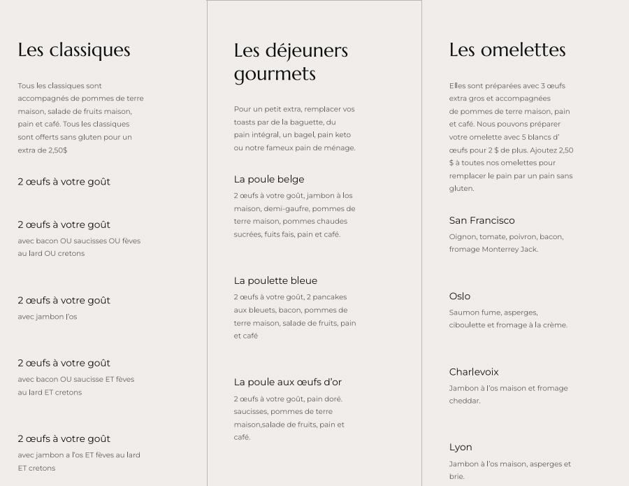 Menu de Resto La Grand-Mère Poule Sherbrooke