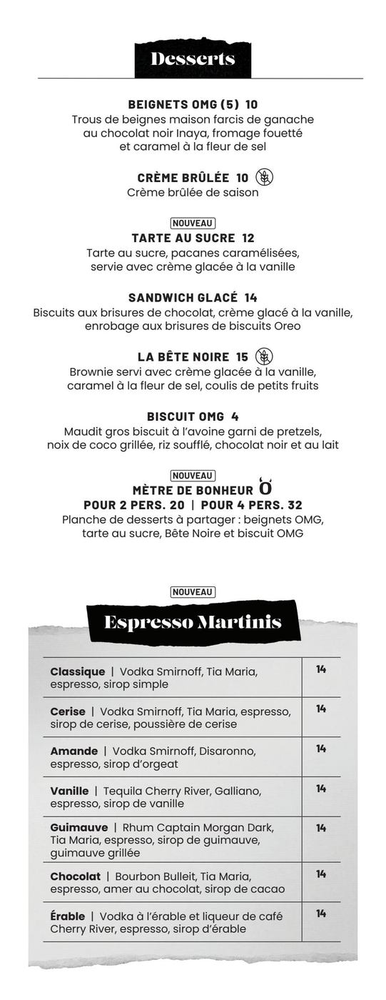 Menu Desserts OMG Resto
