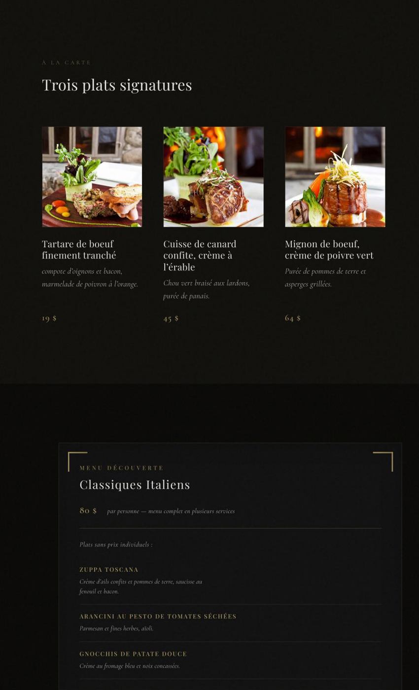 Menu Restaurant La Suite