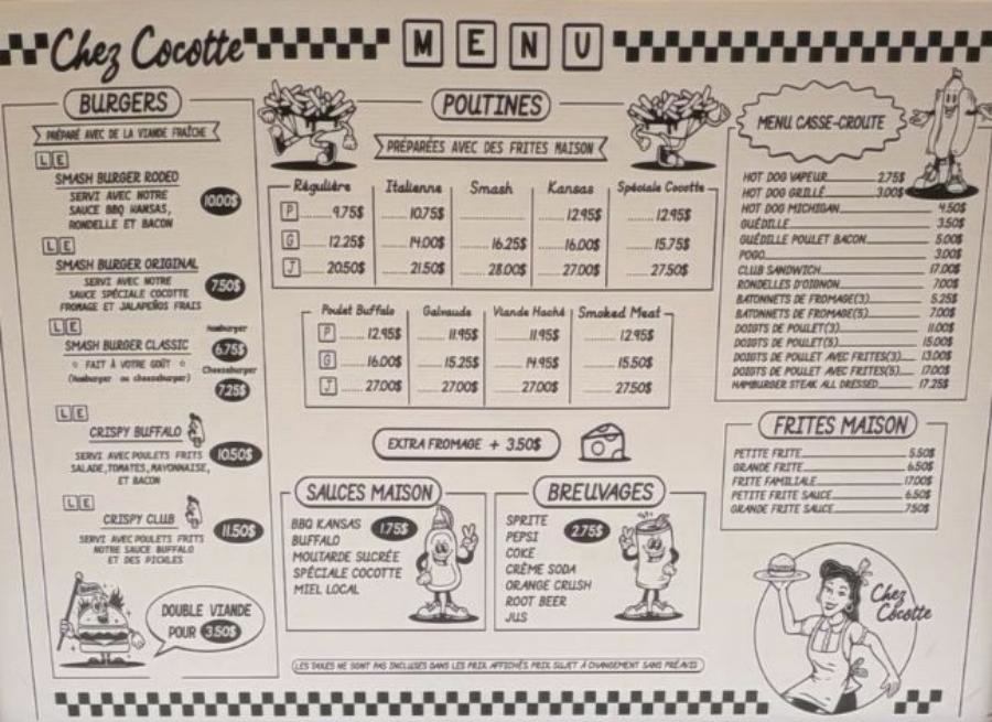 Menu de Cantine Chez cocotte