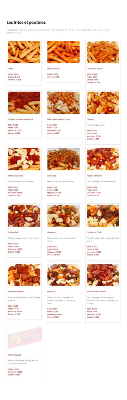 Menu Livraison/Pour emporter