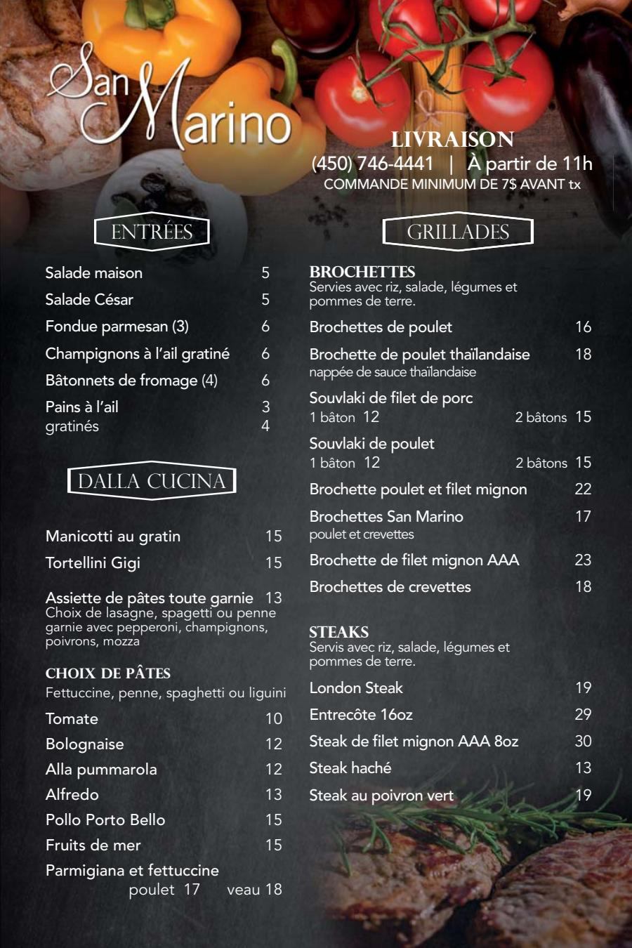 Menu Livraison/Pour emporter