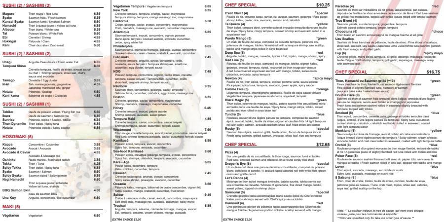 Menu Livraison/Pour emporter