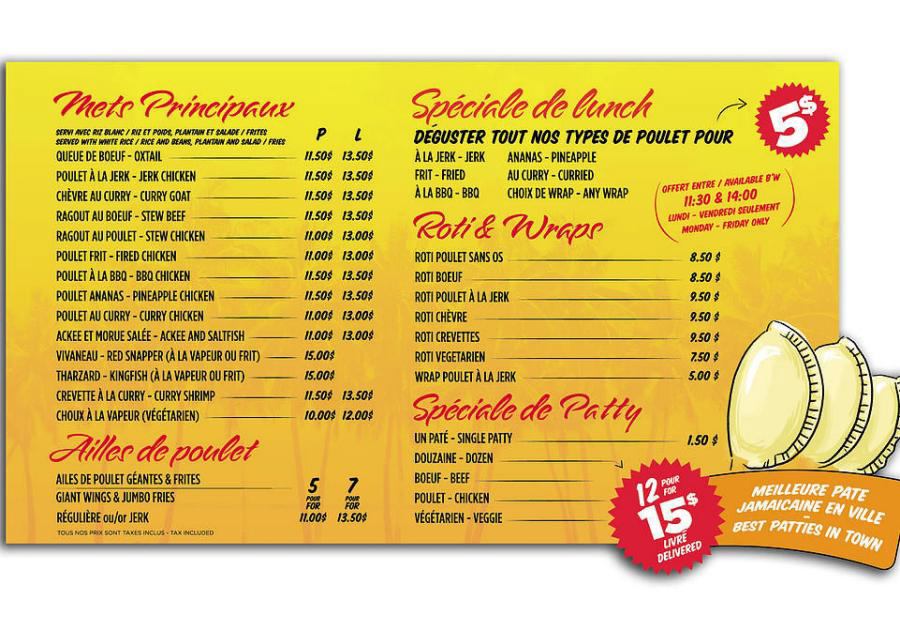 Menu Livraison/Pour emporter