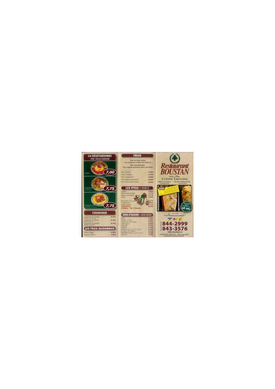 Menu Livraison/Pour emporter