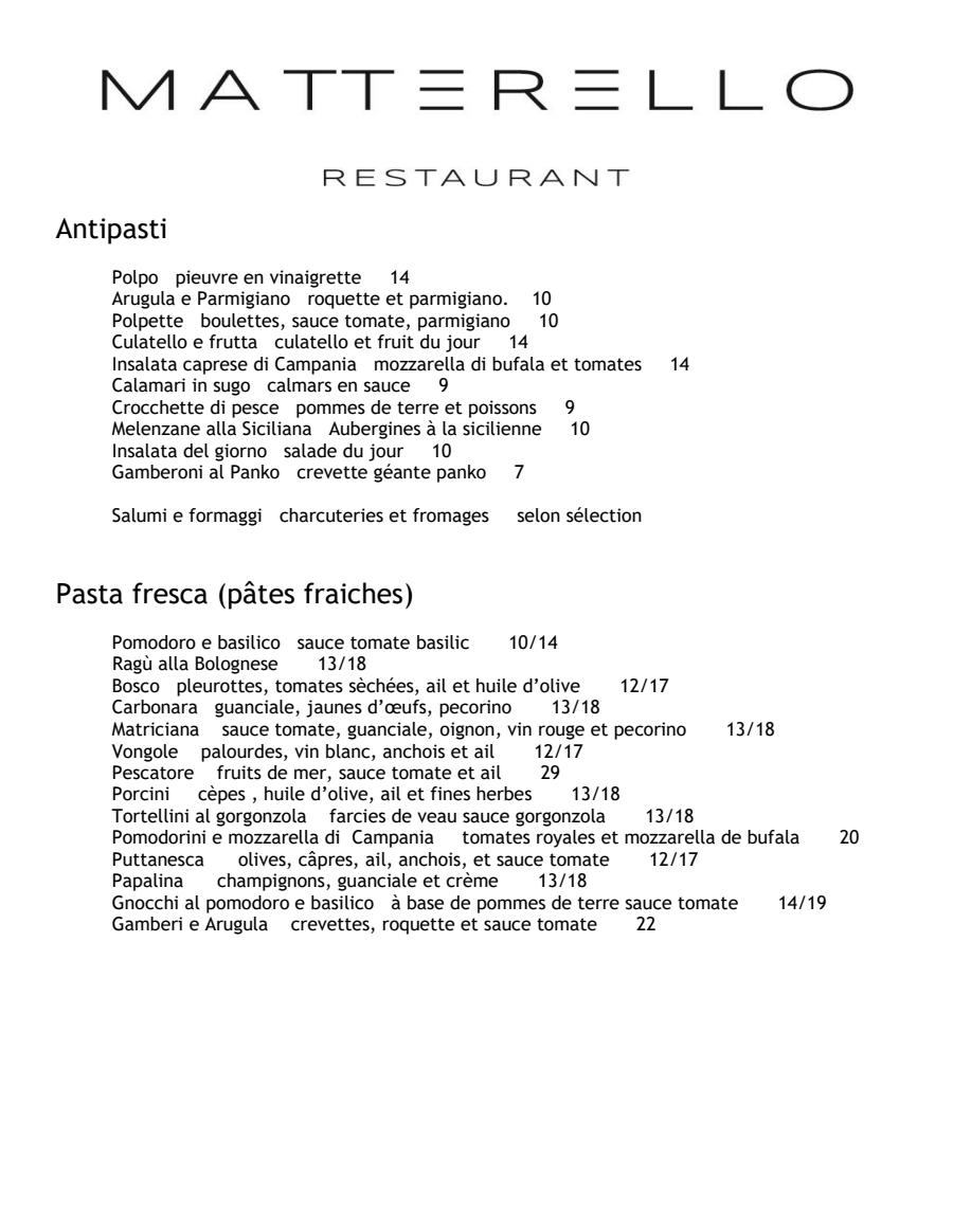 Menu du soir