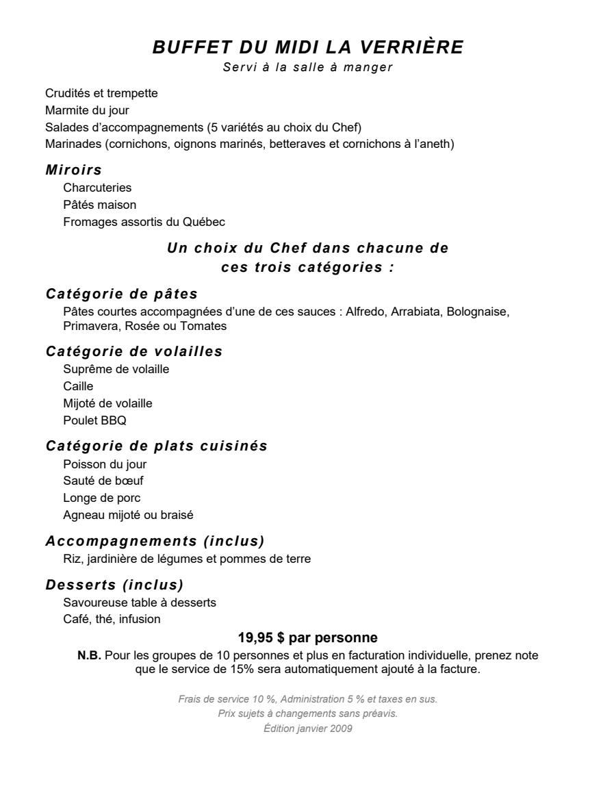 Menu Buffet Midi