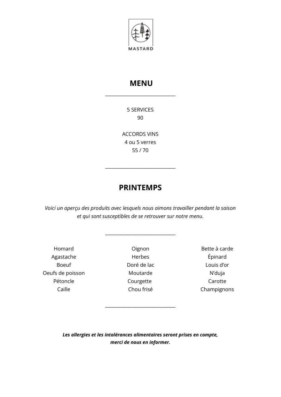 Menu Restaurant Mastard