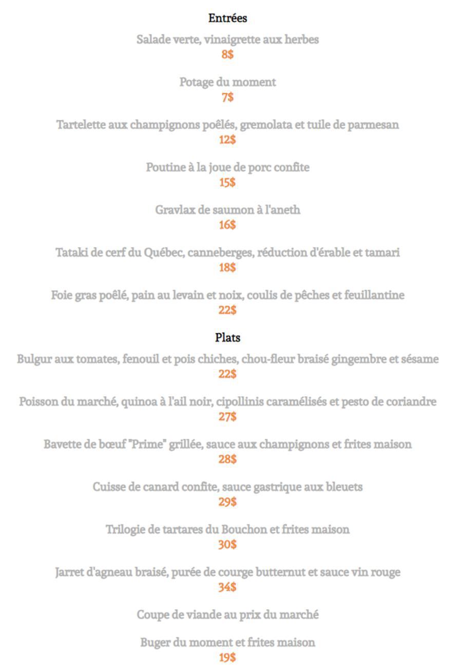 menu soir