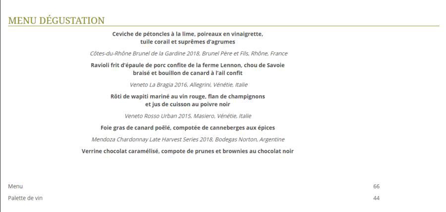 menu dégustation
