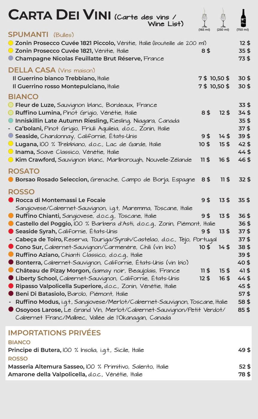 carte des vins & boissons