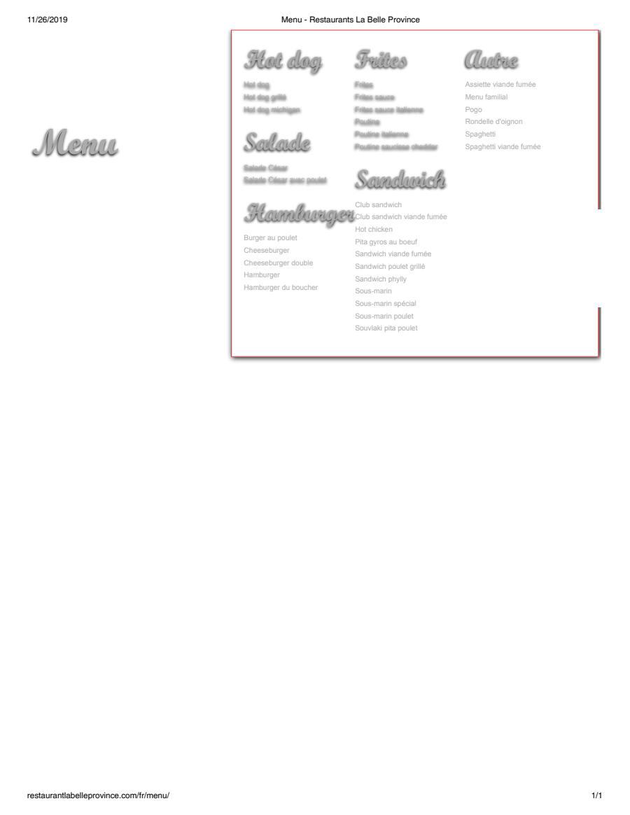 menu