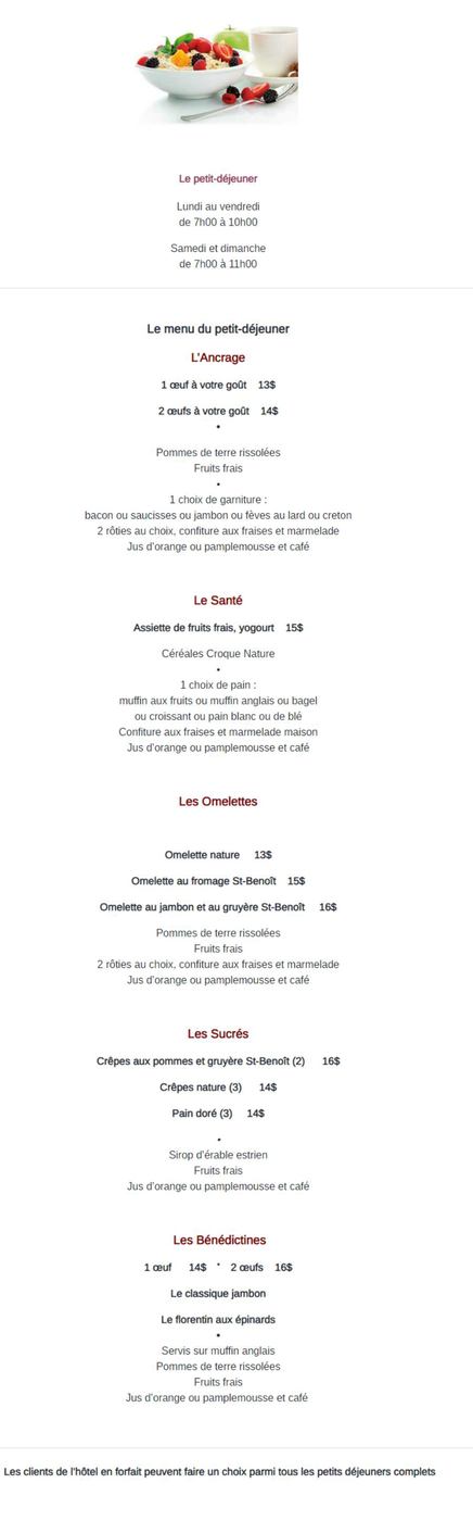 Menu déjeuner