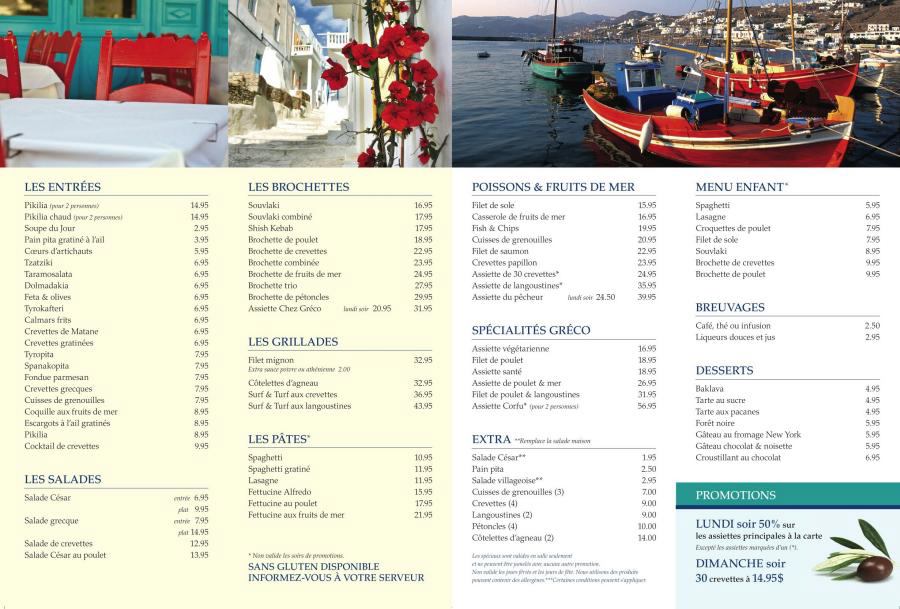 Menu Restaurant Chez Greco Soir