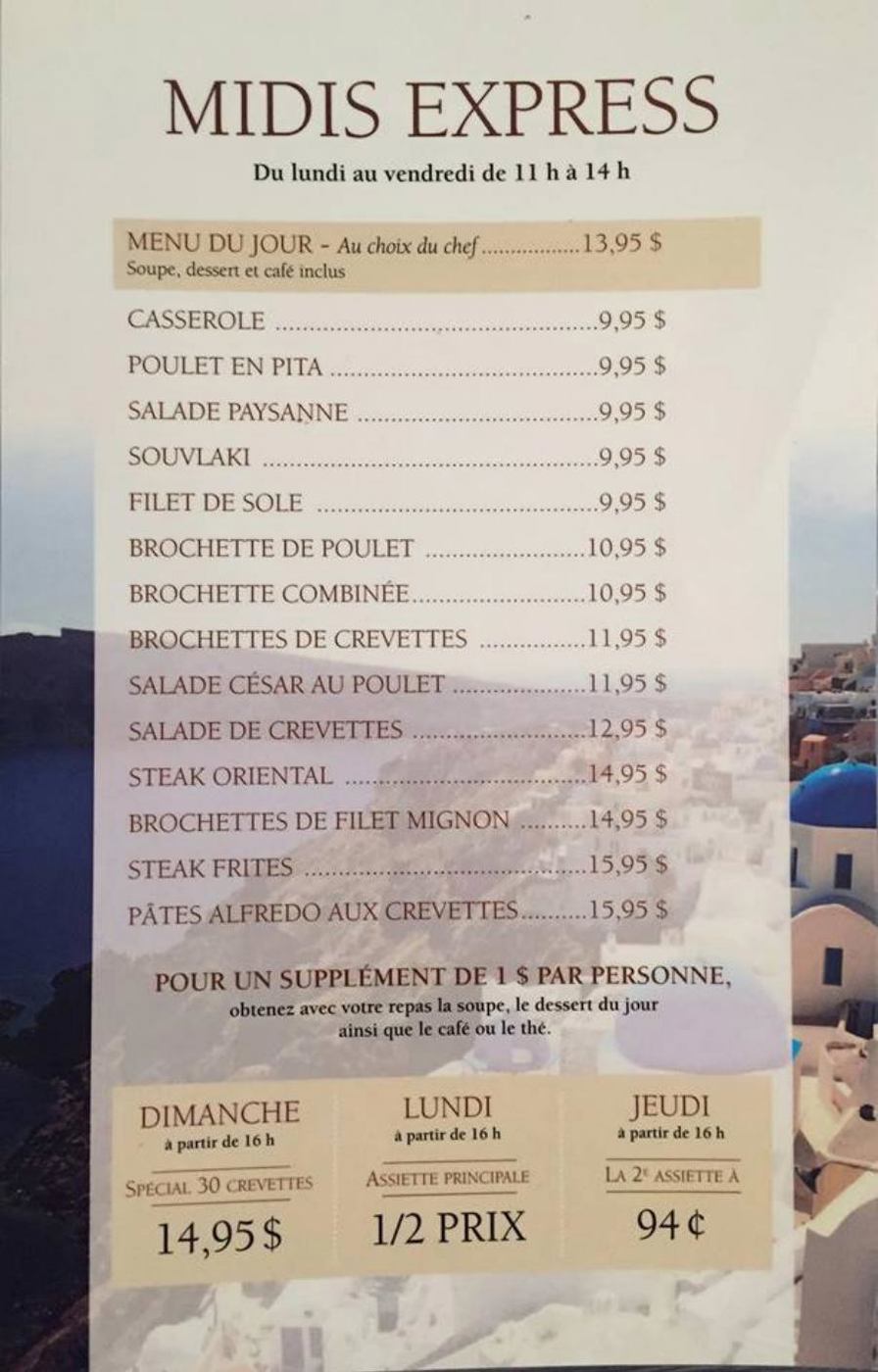Menu Restaurant Chez Greco Midi