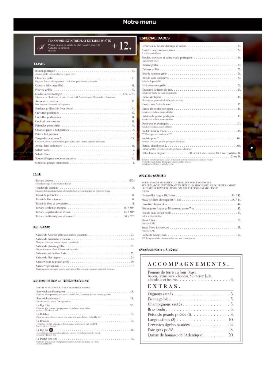 menu à la carte