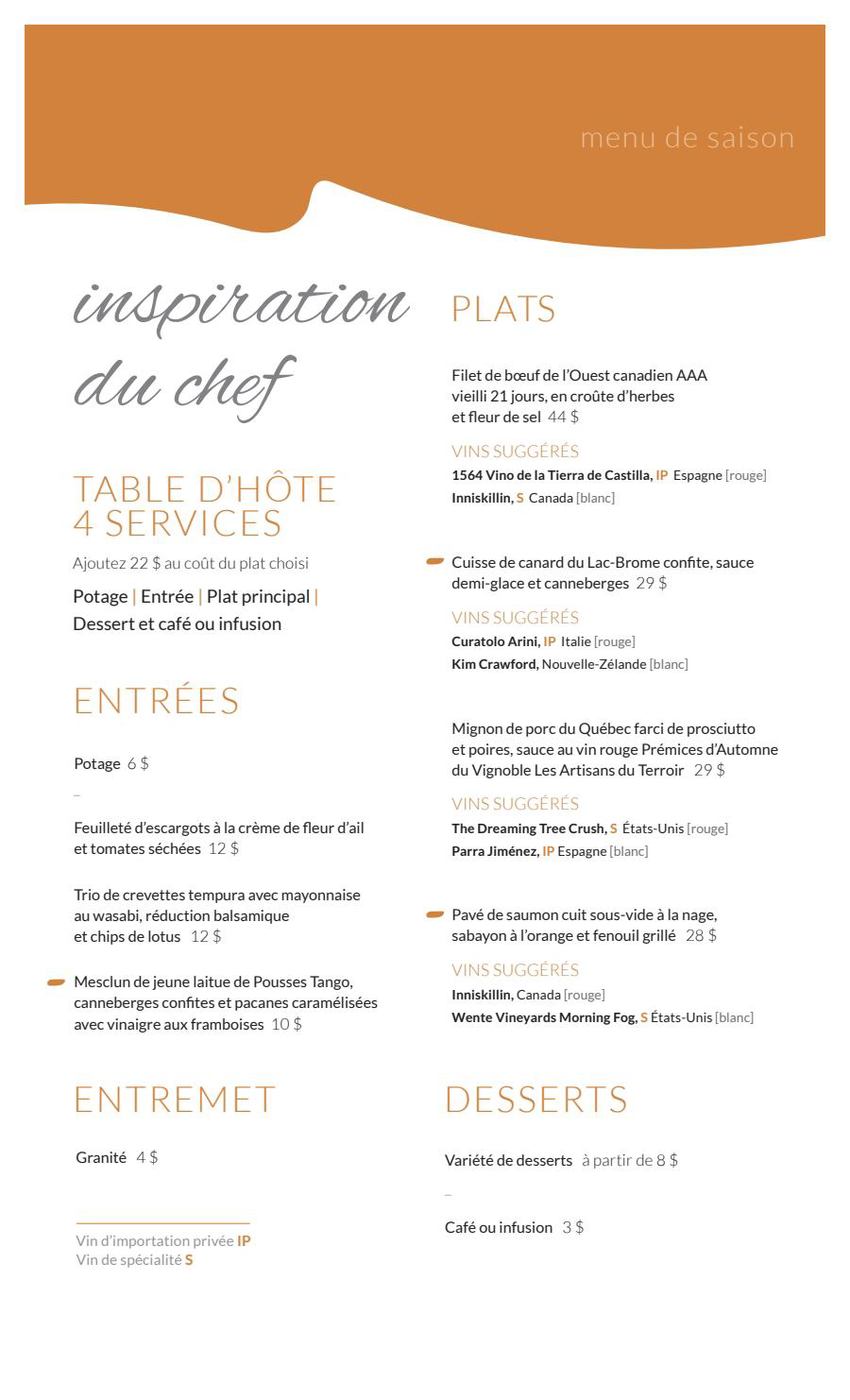Menu l'emulsion